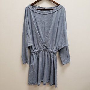 Free People Beach Womens Santa Maria Mini Dress Size M Blue Long Dolman Sleeve